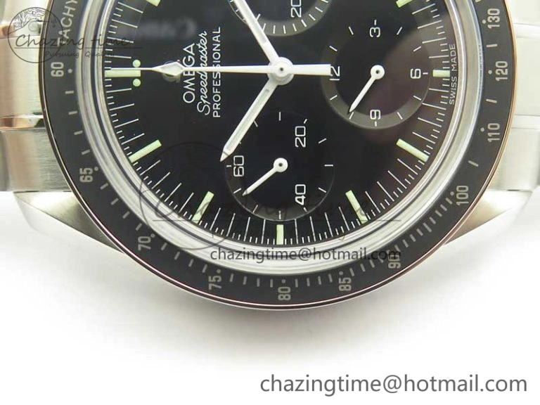 Attractive Speedmaster Professional SS OMF Best Edition Black Dial on SS Bracelet Manual Winding Chrono Movement 7995