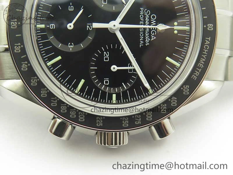 Attractive Speedmaster Professional SS OMF Best Edition Black Dial on SS Bracelet Manual Winding Chrono Movement 7995