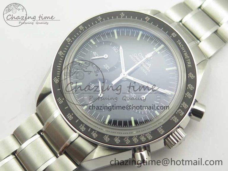 Attractive Speedmaster Professional SS OMF Best Edition Black Dial on SS Bracelet Manual Winding Chrono Movement 7995