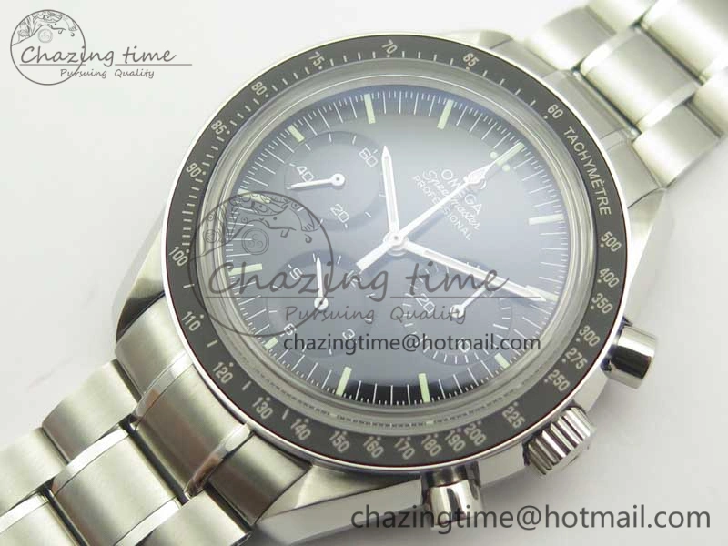 Attractive Speedmaster Professional SS OMF Best Edition Black Dial on SS Bracelet Manual Winding Chrono Movement 7995