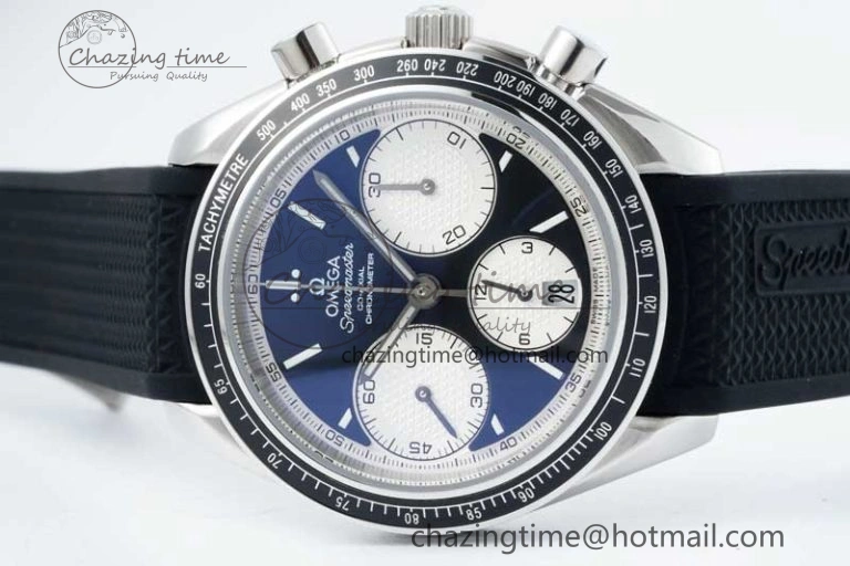 Resilient Speedmaster Racing Master SS HKF Best Edition Black White Dial on Black Rubber Strap A 7820