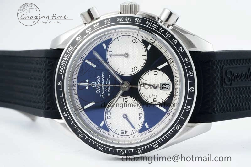 Resilient Speedmaster Racing Master SS HKF Best Edition Black White Dial on Black Rubber Strap A 7820