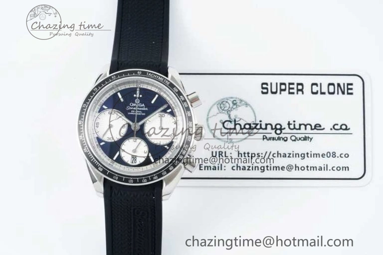Resilient Speedmaster Racing Master SS HKF Best Edition Black White Dial on Black Rubber Strap A 7820