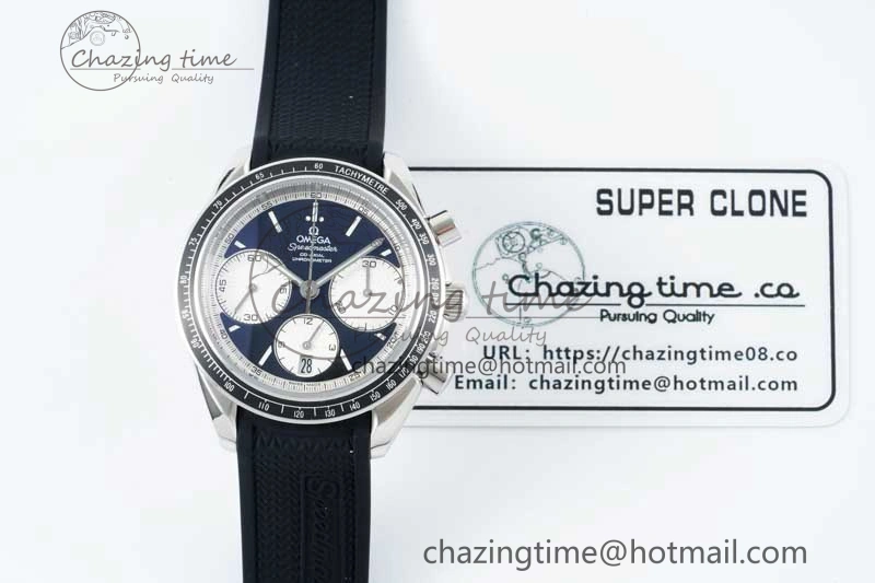 Resilient Speedmaster Racing Master SS HKF Best Edition Black White Dial on Black Rubber Strap A 7820