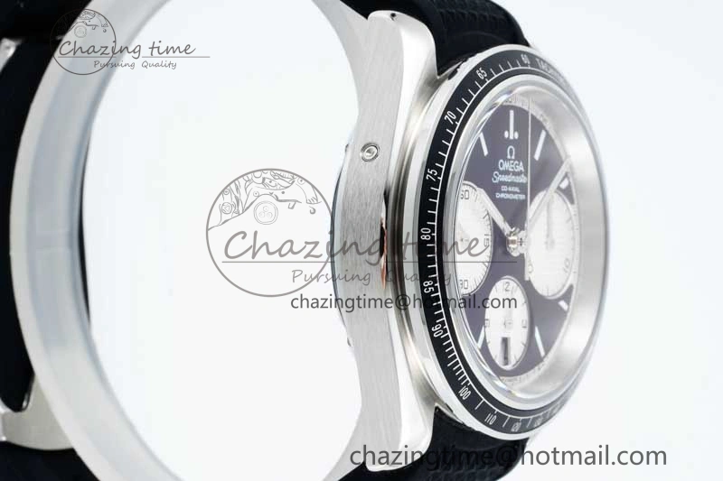 Resilient Speedmaster Racing Master SS HKF Best Edition Black White Dial on Black Rubber Strap A 7820