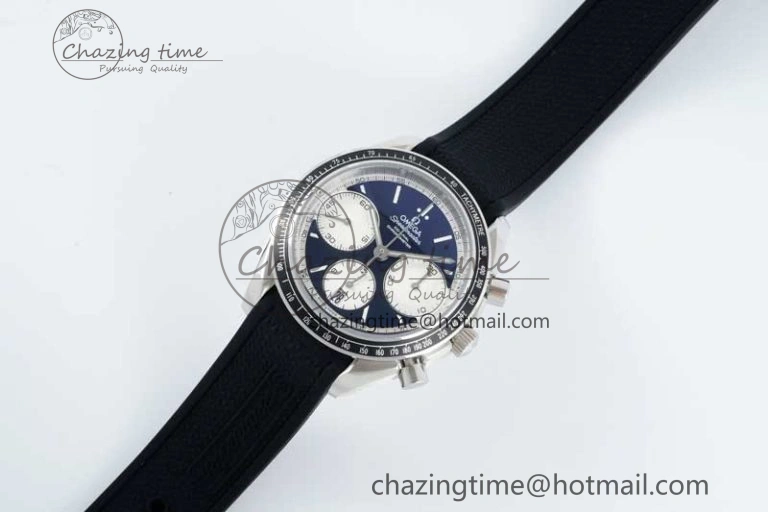 Resilient Speedmaster Racing Master SS HKF Best Edition Black White Dial on Black Rubber Strap A 7820