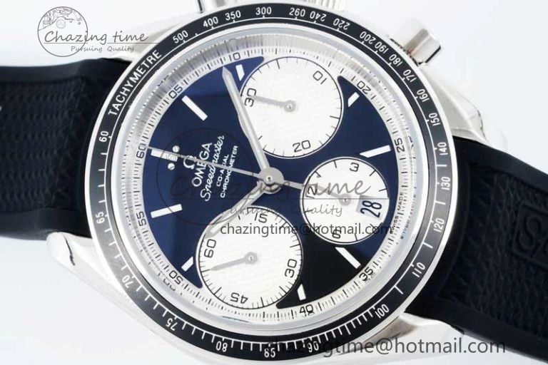 Resilient Speedmaster Racing Master SS HKF Best Edition Black White Dial on Black Rubber Strap A 7820