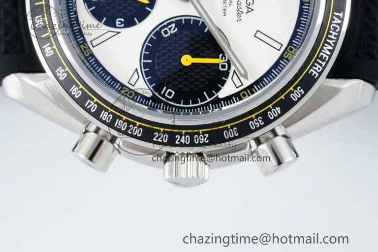 TopPick Speedmaster Racing Master SS HKF Best Edition White Black Dial on Black Rubber Strap A 7813