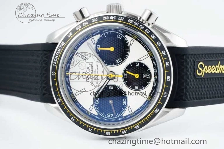 TopPick Speedmaster Racing Master SS HKF Best Edition White Black Dial on Black Rubber Strap A 7813