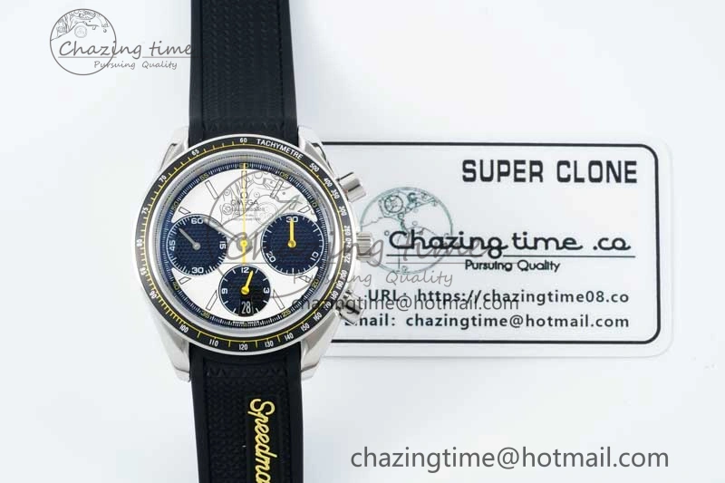 TopPick Speedmaster Racing Master SS HKF Best Edition White Black Dial on Black Rubber Strap A 7813