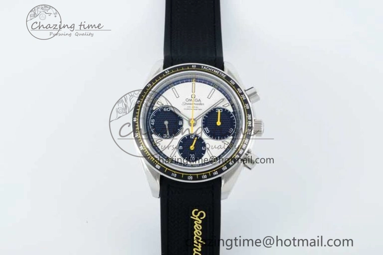TopPick Speedmaster Racing Master SS HKF Best Edition White Black Dial on Black Rubber Strap A 7813