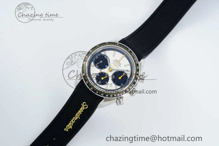 TopPick Speedmaster Racing Master SS HKF Best Edition White Black Dial on Black Rubber Strap A 7813