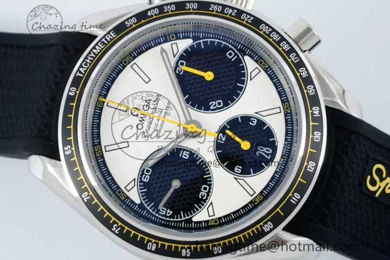 TopPick Speedmaster Racing Master SS HKF Best Edition White Black Dial on Black Rubber Strap A 7813