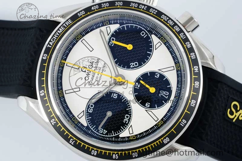 TopPick Speedmaster Racing Master SS HKF Best Edition White Black Dial on Black Rubber Strap A 7813