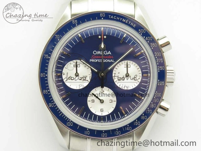 Speedmaster SS Sapphire Crystal Panda Blue White Dial on SS Bracelet Manual Winding Chrono Movement Colorful 7955