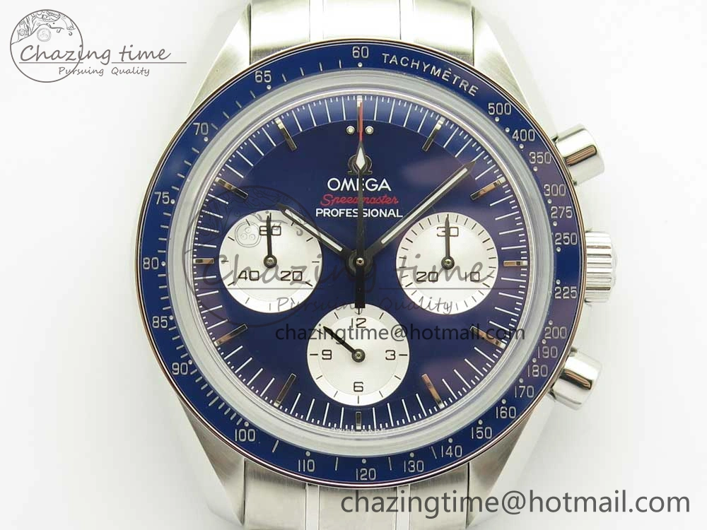 Speedmaster SS Sapphire Crystal Panda Blue White Dial on SS Bracelet Manual Winding Chrono Movement Colorful 7955