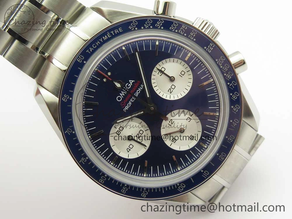 Speedmaster SS Sapphire Crystal Panda Blue White Dial on SS Bracelet Manual Winding Chrono Movement Colorful 7955