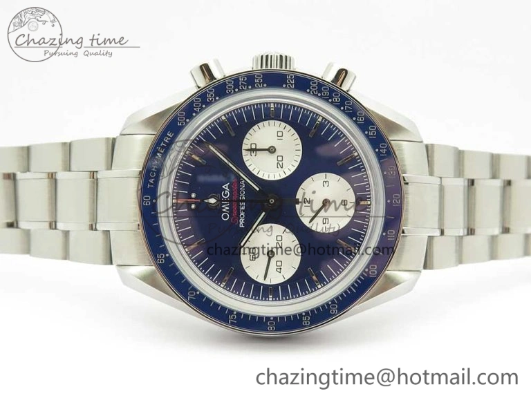 Speedmaster SS Sapphire Crystal Panda Blue White Dial on SS Bracelet Manual Winding Chrono Movement Colorful 7955