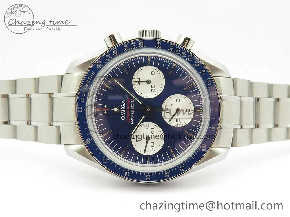 Speedmaster SS Sapphire Crystal Panda Blue White Dial on SS Bracelet Manual Winding Chrono Movement Colorful 7955