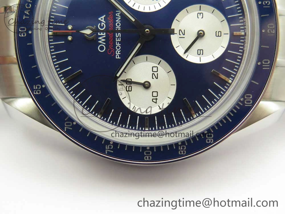 Speedmaster SS Sapphire Crystal Panda Blue White Dial on SS Bracelet Manual Winding Chrono Movement Colorful 7955