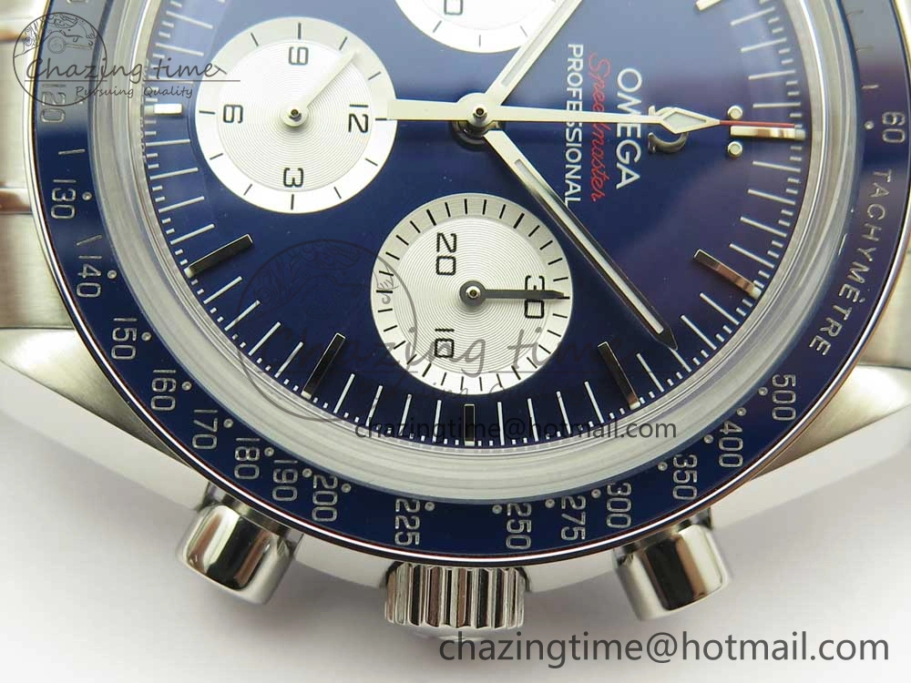 Speedmaster SS Sapphire Crystal Panda Blue White Dial on SS Bracelet Manual Winding Chrono Movement Colorful 7955