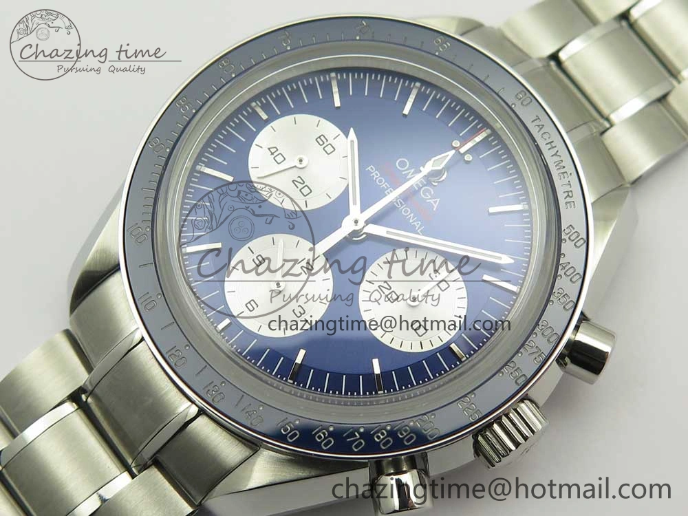 Speedmaster SS Sapphire Crystal Panda Blue White Dial on SS Bracelet Manual Winding Chrono Movement Colorful 7955