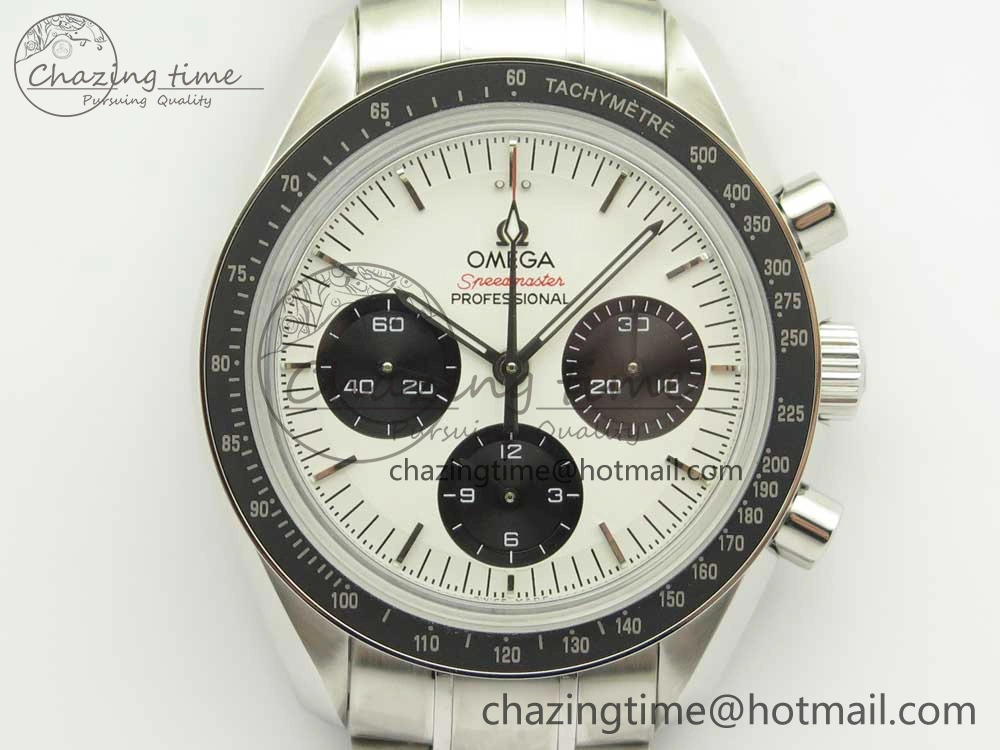 Speedmaster SS Sapphire Crystal Panda White Black Dial on SS Bracelet Manual Winding Chrono Movement TravelReady 7956