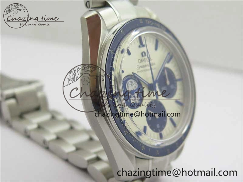 Effortless Speedmaster SS Snoopy Apollo OMF Best Edition White Dial on SS Bracelet Venus 7877