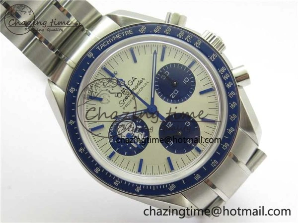 Effortless Speedmaster SS Snoopy Apollo OMF Best Edition White Dial on SS Bracelet Venus 7877