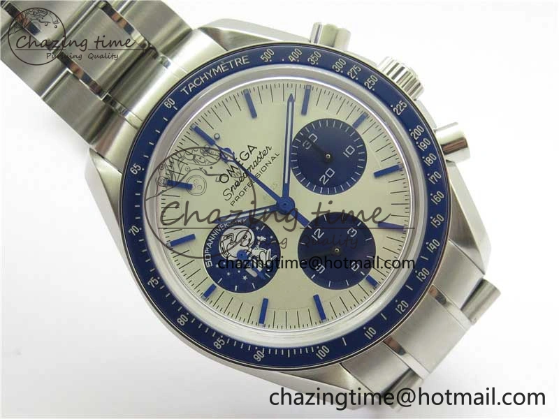 Effortless Speedmaster SS Snoopy Apollo OMF Best Edition White Dial on SS Bracelet Venus 7877
