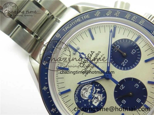 Effortless Speedmaster SS Snoopy Apollo OMF Best Edition White Dial on SS Bracelet Venus 7877