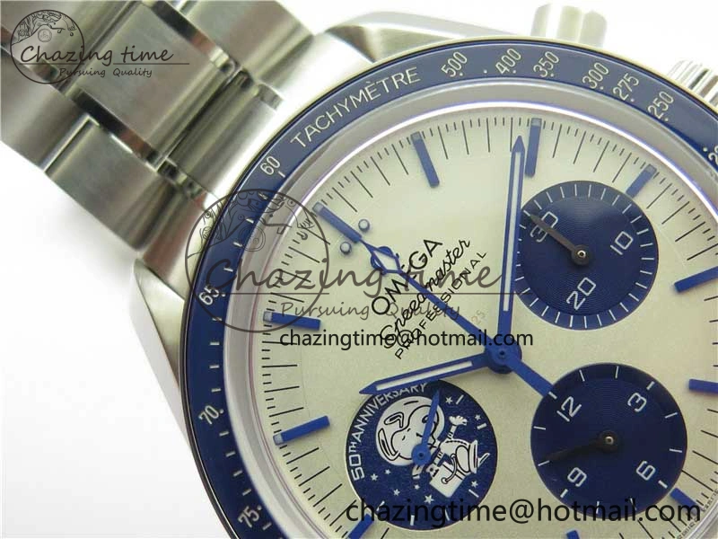 Effortless Speedmaster SS Snoopy Apollo OMF Best Edition White Dial on SS Bracelet Venus 7877
