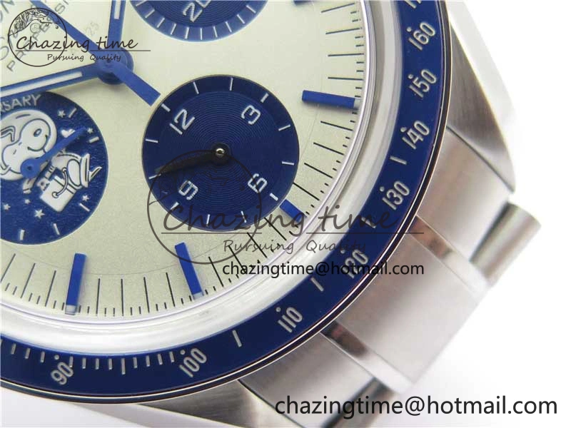 Effortless Speedmaster SS Snoopy Apollo OMF Best Edition White Dial on SS Bracelet Venus 7877