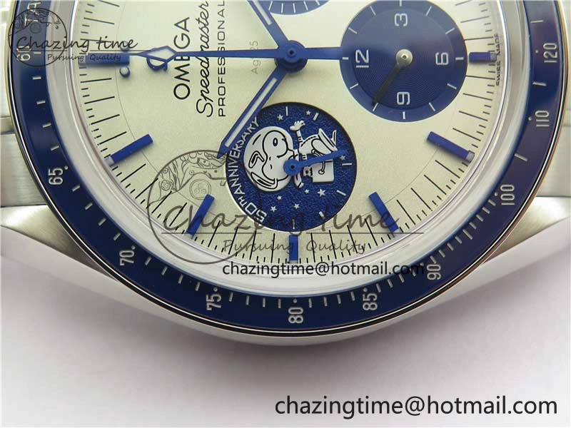 Effortless Speedmaster SS Snoopy Apollo OMF Best Edition White Dial on SS Bracelet Venus 7877