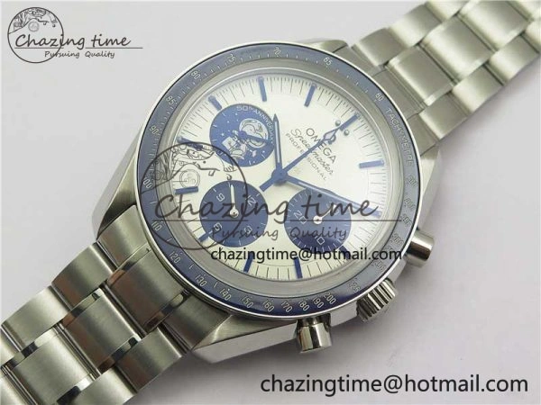 Effortless Speedmaster SS Snoopy Apollo OMF Best Edition White Dial on SS Bracelet Venus 7877