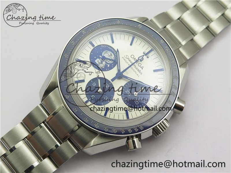 Effortless Speedmaster SS Snoopy Apollo OMF Best Edition White Dial on SS Bracelet Venus 7877