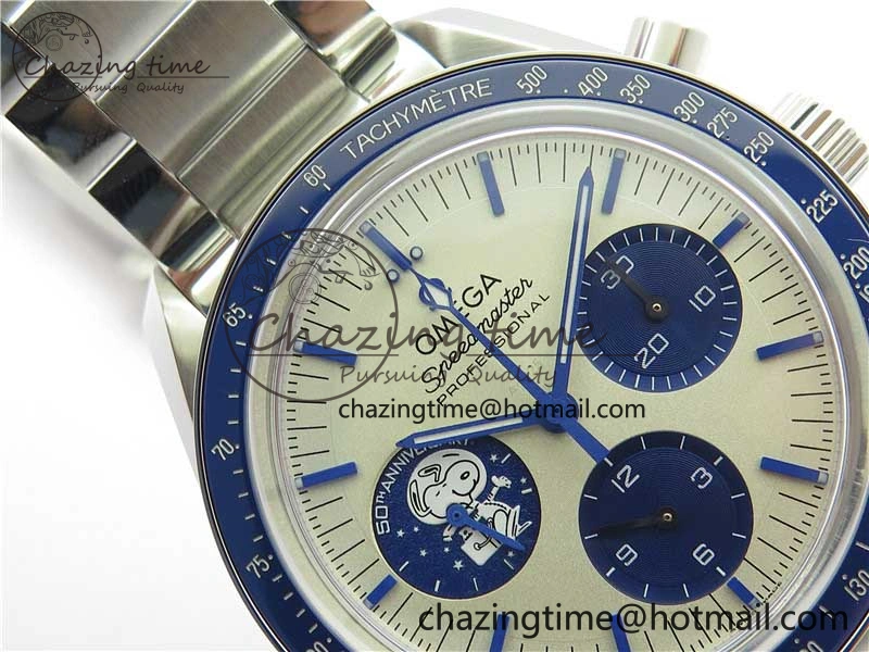 HighPerformance Speedmaster SS Snoopy Apollo OMF Best Edition White Dial on SS Flat link Bracelet Venus 7882