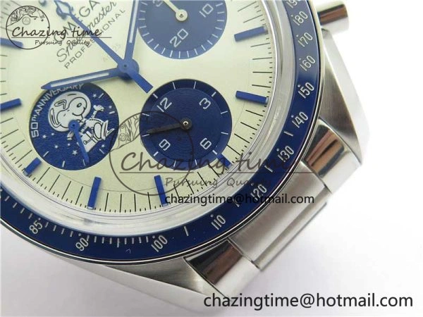 HighPerformance Speedmaster SS Snoopy Apollo OMF Best Edition White Dial on SS Flat link Bracelet Venus 7882
