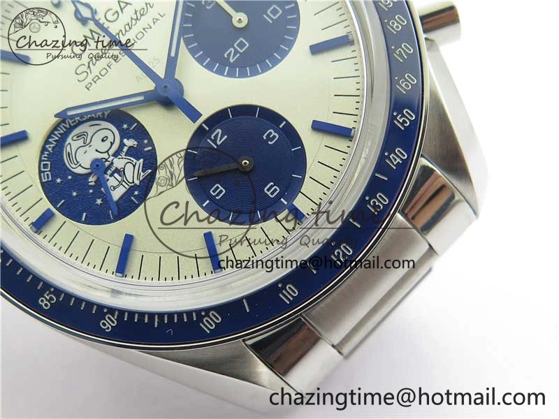 HighPerformance Speedmaster SS Snoopy Apollo OMF Best Edition White Dial on SS Flat link Bracelet Venus 7882