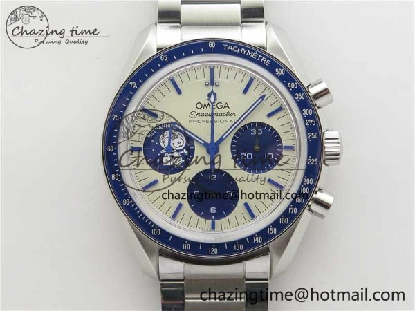 HighPerformance Speedmaster SS Snoopy Apollo OMF Best Edition White Dial on SS Flat link Bracelet Venus 7882