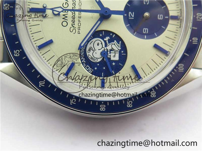 HighPerformance Speedmaster SS Snoopy Apollo OMF Best Edition White Dial on SS Flat link Bracelet Venus 7882