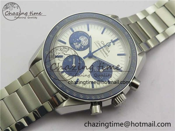 HighPerformance Speedmaster SS Snoopy Apollo OMF Best Edition White Dial on SS Flat link Bracelet Venus 7882