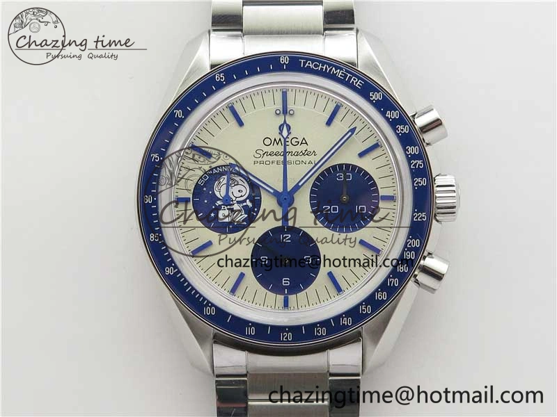HighPerformance Speedmaster SS Snoopy Apollo OMF Best Edition White Dial on SS Flat link Bracelet Venus 7882