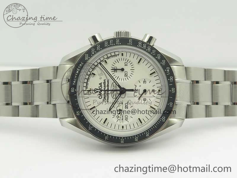 Sophisticated Speedmaster SS Snoopy OMF Best Edition White Dial on SS Bracelet Manual Winding Chrono Movement 7992