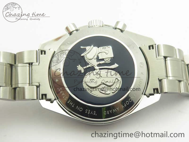 Sophisticated Speedmaster SS Snoopy OMF Best Edition White Dial on SS Bracelet Manual Winding Chrono Movement 7992