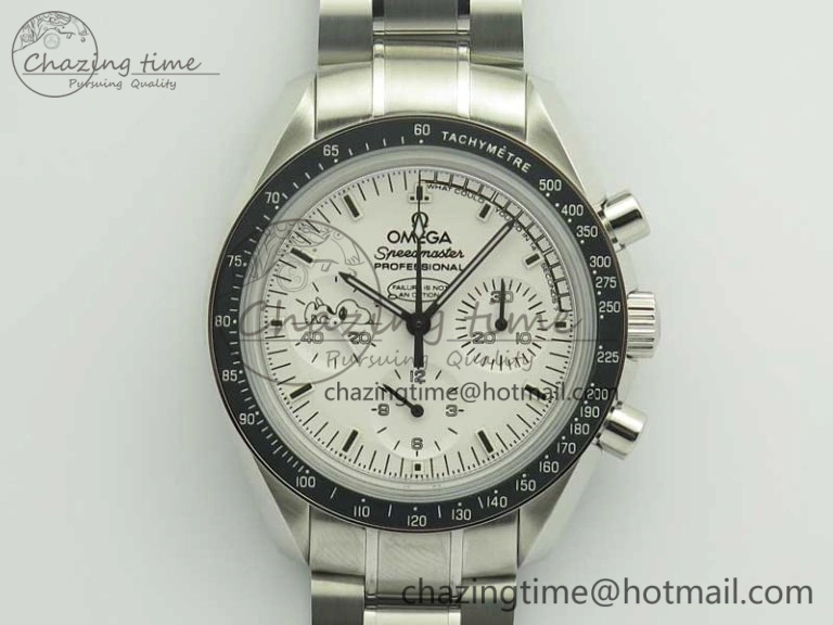 Sophisticated Speedmaster SS Snoopy OMF Best Edition White Dial on SS Bracelet Manual Winding Chrono Movement 7992