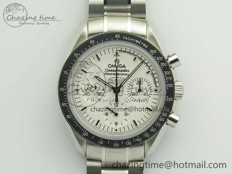 Sophisticated Speedmaster SS Snoopy OMF Best Edition White Dial on SS Bracelet Manual Winding Chrono Movement 7992