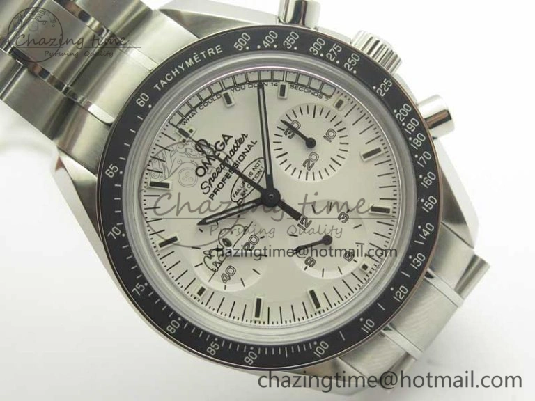 Sophisticated Speedmaster SS Snoopy OMF Best Edition White Dial on SS Bracelet Manual Winding Chrono Movement 7992