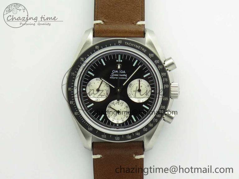 Speedmaster SS “Speedy Tuesday” OMF Best Edition Black Dial on Brown Leather Strap Manual Winding Chrono Movement Affordable 7988