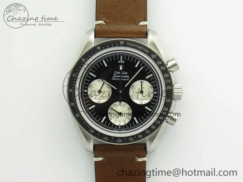 Speedmaster SS “Speedy Tuesday” OMF Best Edition Black Dial on Brown Leather Strap Manual Winding Chrono Movement Affordable 7988